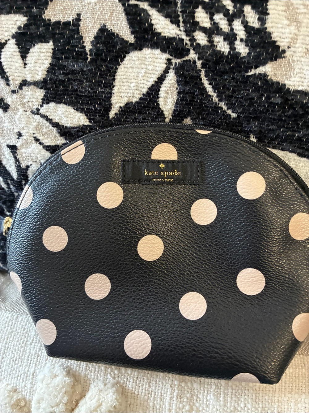 kate spade Black and Blush Polka Dot Dome Pouch